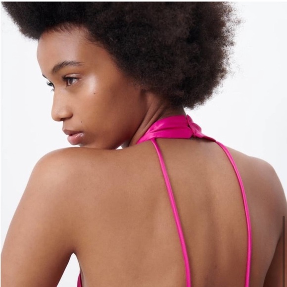 Zara satin effect short jumpsuit romper fuchsia dress pink small 9878/130 - Picture 10 of 14